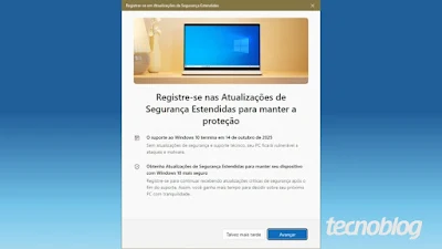Caixa do assistente de ESU para Windows 10 (imagem: Emerson Alecrim/Tecnoblog)