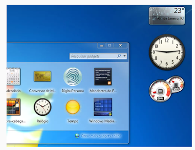 Windows 7 tinha widgets com funções extras na área de trabalho do PC — Foto: Reprodução/TechTudo